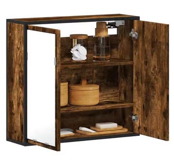 Gerookt Eiken Badkamerkast met Spiegel – Wandkast 65×20×60 c, Huis en Inrichting, Kasten | Overige, Verzenden, Nieuw