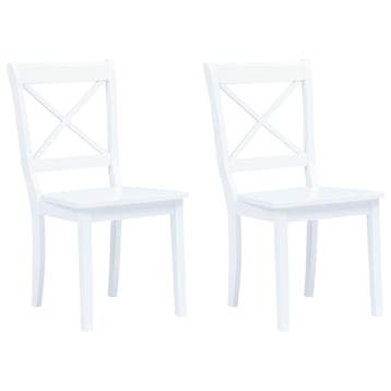 vidaXL Eetkamerstoelen 2 st massief rubberwood wit, Verzenden, Nieuw, Wit