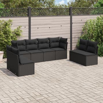 vidaXL 8-delige Loungeset met kussens poly rattan zwart, Tuin en Terras, Verzenden, Nieuw, Loungeset