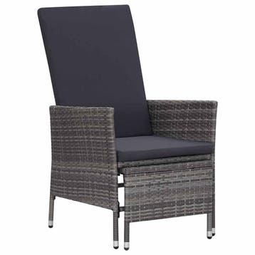 vidaXL Tuinstoel verstelbaar met kussens poly rattan grijs, Tuin en Terras, Tuinstoelen, Verzenden, Nieuw
