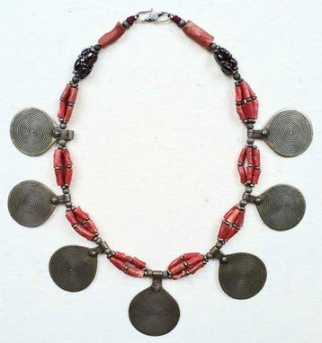 Tribaal Berber collier - Koraalkralen + zilveren