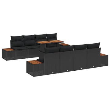 vidaXL Tuinbankenset 9 st Zwart poly rattan, Verzenden, Nieuw, Rotan, Meer dan 8 zitplaatsen