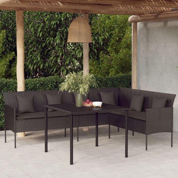 vidaXL Tuinbank L-vormig met kussens poly rattan zwart, Verzenden, Nieuw