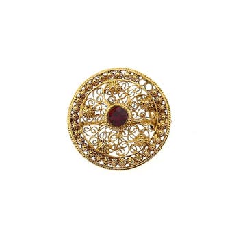 Filigrain broche met rode zirconia; 20 karaat, Gebruikt, Ophalen of Verzenden, Met edelsteen, Goud