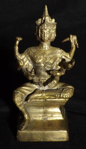 Figuur - Multi-Armed Four-Faced Deity Bronze Sculpture –