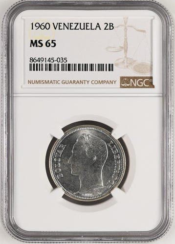 Venezuela. 2 Bolívares 1960 - NGC MS65 (Zonder minimumprijs)