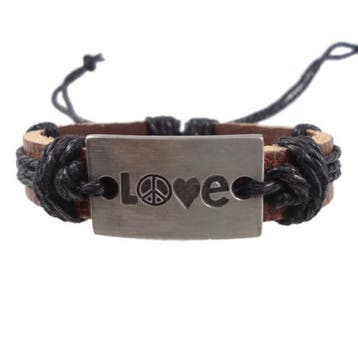 Fako Bijoux - Armband - Leder - Love Peace - Zwart, Verzenden, Nieuw