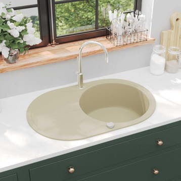 vidaXL Gootsteen enkele bak ovaal graniet beige, Verzenden, Nieuw