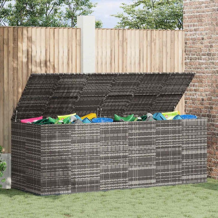 vidaXL Tuinbox 291x100,5x104 cm polyetheen rattan grijs, Tuin en Terras, Overige Tuin en Terras, Nieuw, Verzenden