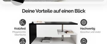 Salontafel Orlando Wit/Zwart 95x55x50cm (Meubelen), Verzenden