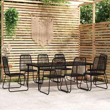 vidaXL 9-delige Tuinset zwart, Tuin en Terras, Verzenden, Nieuw, 8 zitplaatsen, Rvs