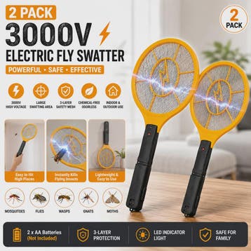 Elektrische Vliegenmepper Set (2 stuks) - 3000V, Extra Lange, Verzenden, Nieuw