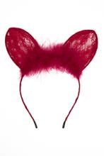 Haarband Bunny Muis Kant Bordeauxrood Dons Konijnoortjes Dia, Ophalen of Verzenden, Nieuw, Halloween, Accessoires