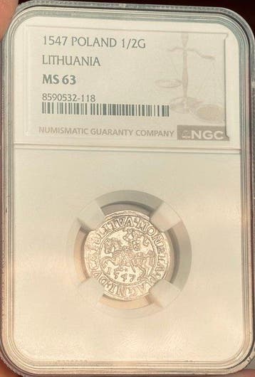 Polen, Litouwen. 1/2G 1547 NGC MS63