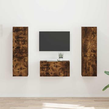 vidaXL Tv-meubelset 5 st Gerookt eiken, Minder dan 50 cm, Verzenden, Nieuw, Minder dan 100 cm