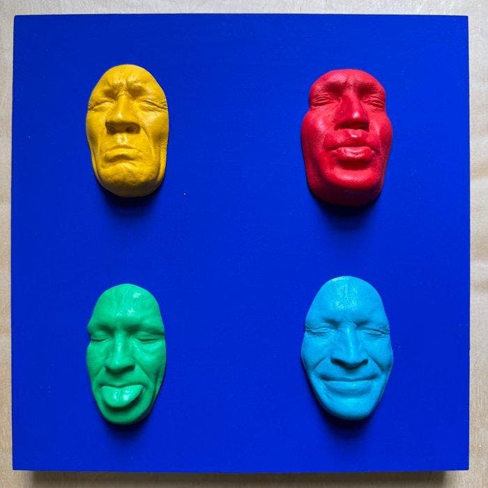 gregos - Colored moods on blue background, Antiek en Kunst, Kunst | Designobjecten
