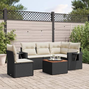 vidaXL 6-delige Loungeset met kussens poly rattan zwart, Verzenden, Nieuw, Loungeset