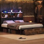 Modern Metaal Bed 140x200 cm met LED Hoofdbord en 2 Lades, Huis en Inrichting, Slaapkamer | Bedden, Verzenden, Nieuw