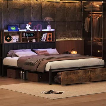 Modern Metaal Bed 140x200 cm met LED Hoofdbord en 2 Lades, Verzenden, Nieuw