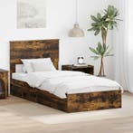 vidaXL Opslag bed met lade Gerookt eiken 90 x 190 cm Bewerkt, Huis en Inrichting, Slaapkamer | Bedden, Verzenden, Nieuw, Bruin