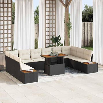vidaXL Tuin Sofa Set 11 st Zwart Poly riet, Verzenden, Nieuw, Rotan, Meer dan 8 zitplaatsen
