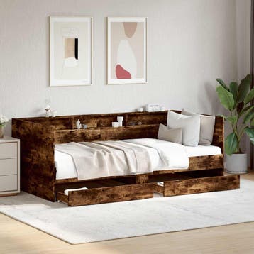 vidaXL Dagbed met lade met plank met opslag Gerookt eiken, Verzenden, Nieuw, Bruin, Hout