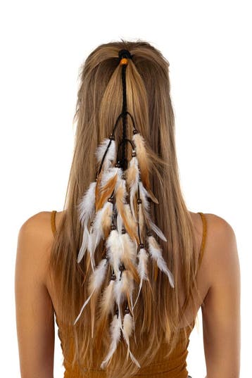 KIMU® Hoofdband Veren Wit Beige Bruin Ibiza Hippie Indiaan H, Kleding | Dames, Carnavalskleding en Feestkleding, Ophalen of Verzenden