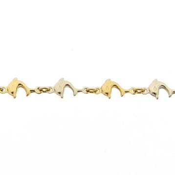 Bicolor gouden armband van dolfijnen (Schakelarmband), Ophalen of Verzenden, Gebruikt, Goud, Goud