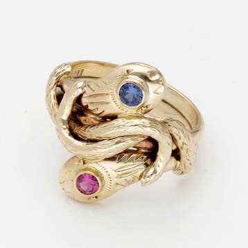 Ring - 14 karaat Geel goud - Saffier/Robijn, Nieuw