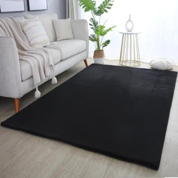 Wasbaar Vloerkleed | Pouffy | Uni | Zwart | 140x200 cm, Verzenden, Nieuw