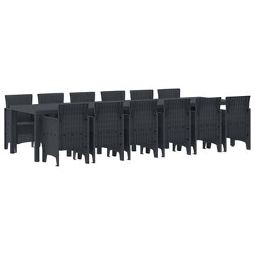 vidaXL Tuin Eetset 13 st Antraciet Polt riet, Verzenden, Nieuw, 3 zitplaatsen