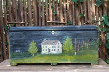 Kist - Polychroom hout - beschilderde houten kist