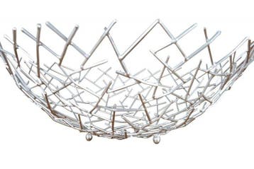 Design fruitschaal STRUCTUUR 45cm zilver gepoedercoat metaal, Ophalen of Verzenden, Nieuw