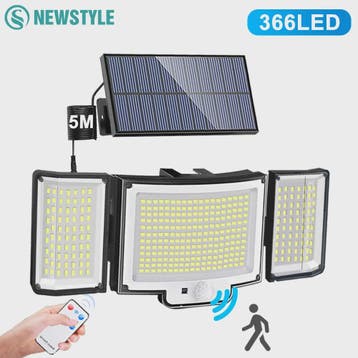 Krachtige Solar Buitenlamp met Bewegingssensor - 366 LED's,, Verzenden, Nieuw