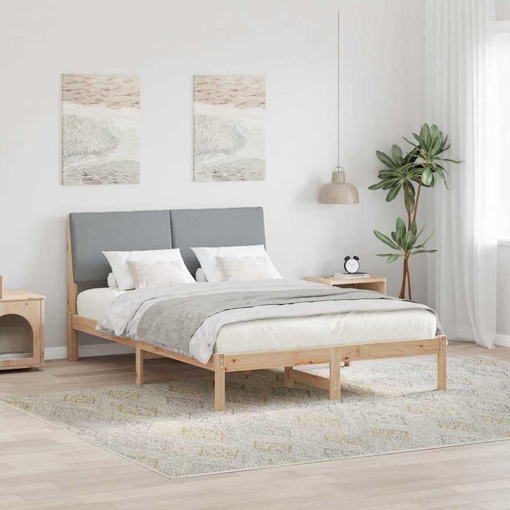 vidaXL Bedframe Bruin en lichtgrijs 160 x 200 cm Massief, Huis en Inrichting, Slaapkamer | Bedden, Bruin, Nieuw, Hout, Verzenden
