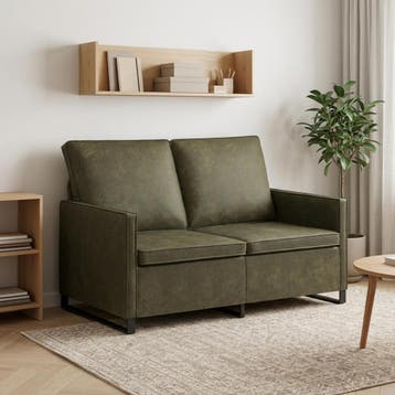 vidaXL 2-zits bank Legergroen 130 x 81 x 82 cm Faux Suède, Verzenden, Minder dan 150 cm, Metaal, Nieuw
