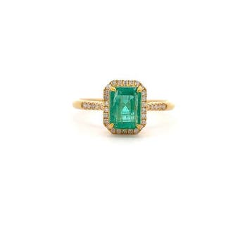 Ring - 14 karaat Geel goud - 1.45ct. tw. Smaragd - Diamant, Nieuw
