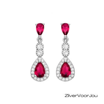 Zilveren robijn rode oorhangers, Verzenden, Nieuw, Zilver