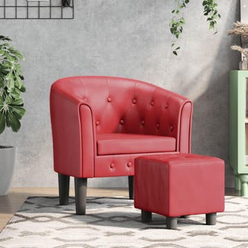 vidaXL Kuipstoel met voetenbankje kunstleer wijnrood, Huis en Inrichting, Fauteuils, Verzenden, Nieuw