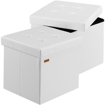 Poef set van 2 Wit kunstleer 38x38x38cm inklapbaar (Stoelen), Verzenden, Nieuw