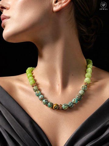 Afrikaanse Turkoois Peridot Ketting - 925 Sterling Zilver -