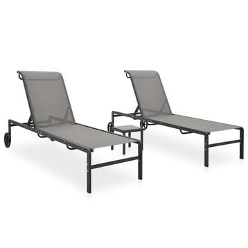 vidaXL Ligbedden 2 st met tafel textileen en staal, Verzenden, Nieuw