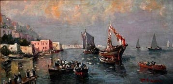 Attilio Pratella (1856-1949), Attr. a - Scena portuale - NO, Antiek en Kunst