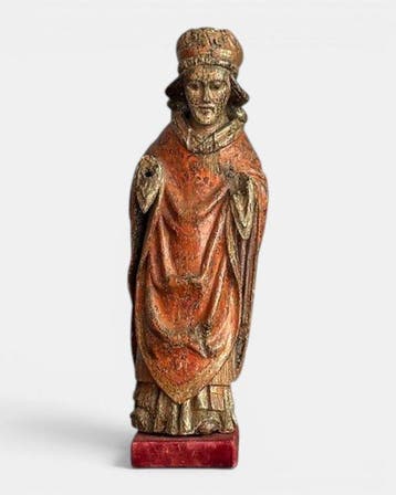 sculptuur, 15e eeuwse Bisschop - 39 cm - Polychroom hout