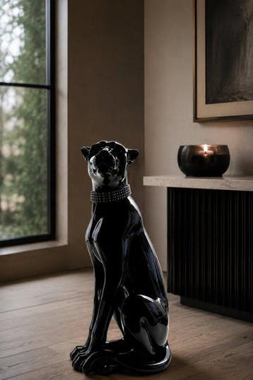 sculptuur, XXL Exclusieve Zwarte Panter – Hoogglans Luxury