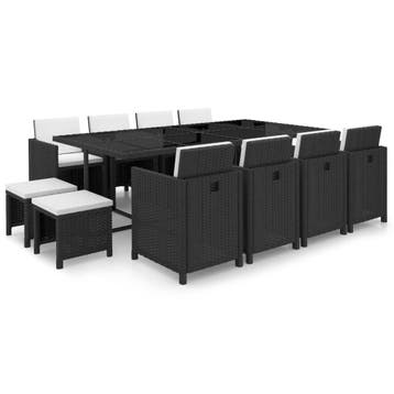 vidaXL 13-delige Tuinset met kussens poly rattan zwart, Verzenden, Nieuw, Rotan, Tuinset
