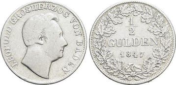 1/2 Gulden 1847 Baden-durlach Leopold 1830-1852, Verzenden