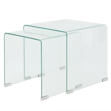 vidaXL Bijzettafel set 2-dlg transparant gehard glas, Verzenden, Nieuw, Glas, Minder dan 50 cm
