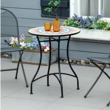 Ronde Mozaïek Bistrotafel Ø60 – Keramiek en Metaal Buiten, Tuin en Terras, Tuintafels, Verzenden, Nieuw