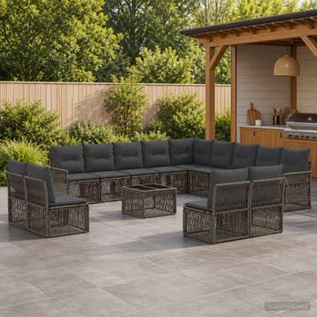 vidaXL Tuinbankenset 14 st Grijs en Donkergrijs poly rattan, Verzenden, Nieuw, 4 zitplaatsen